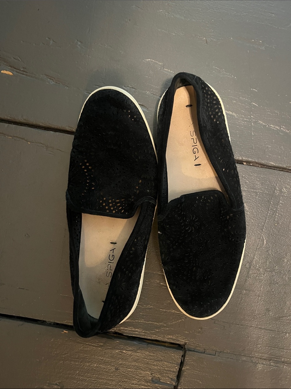 Via Spiga Black Perforated Suede Slip-On Sneakers